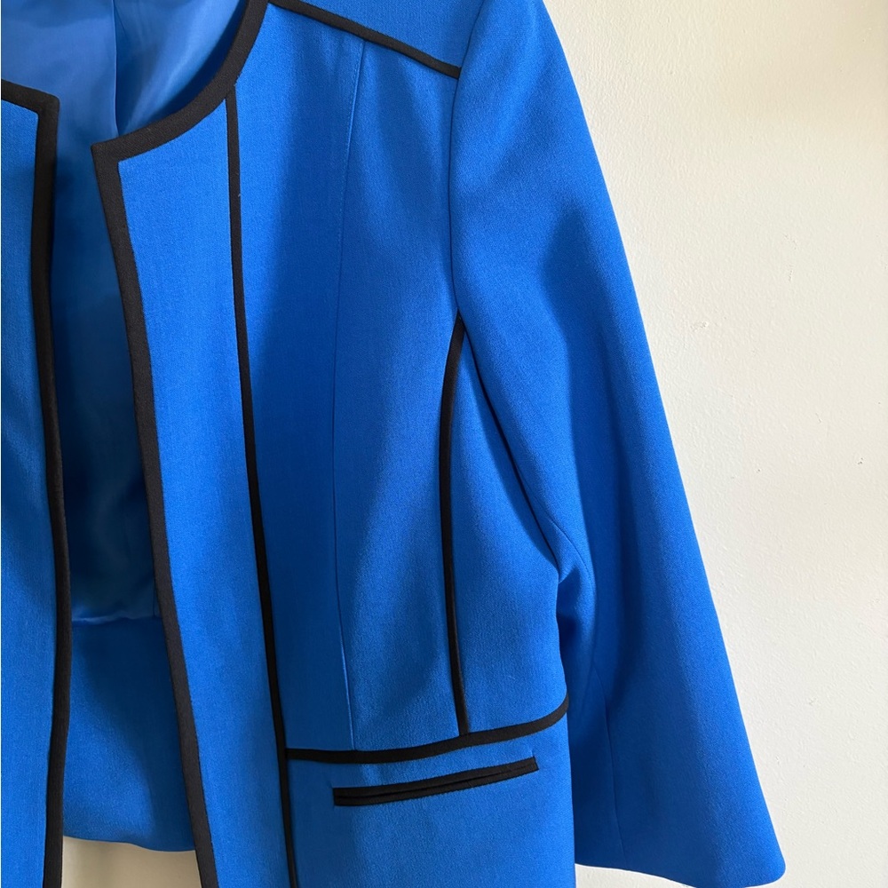 Kasper Women's Cobalt Blue Open-Front Jacket with Black Piping - Picture 3 of 9